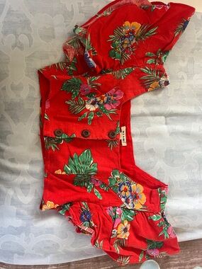 miami Red Floral Crop Top with Button Front